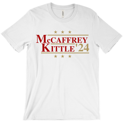 McCaffrey and Kittle 2024 Election Parody T-shirt