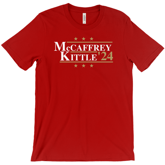 McCaffrey and Kittle 2024 Election Parody T-shirt